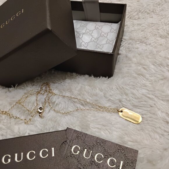 Gucci GG Authentic Vintage Oval Oblong Pendant Necklace Gold 18K 925 Ster - Picture 12 of 13